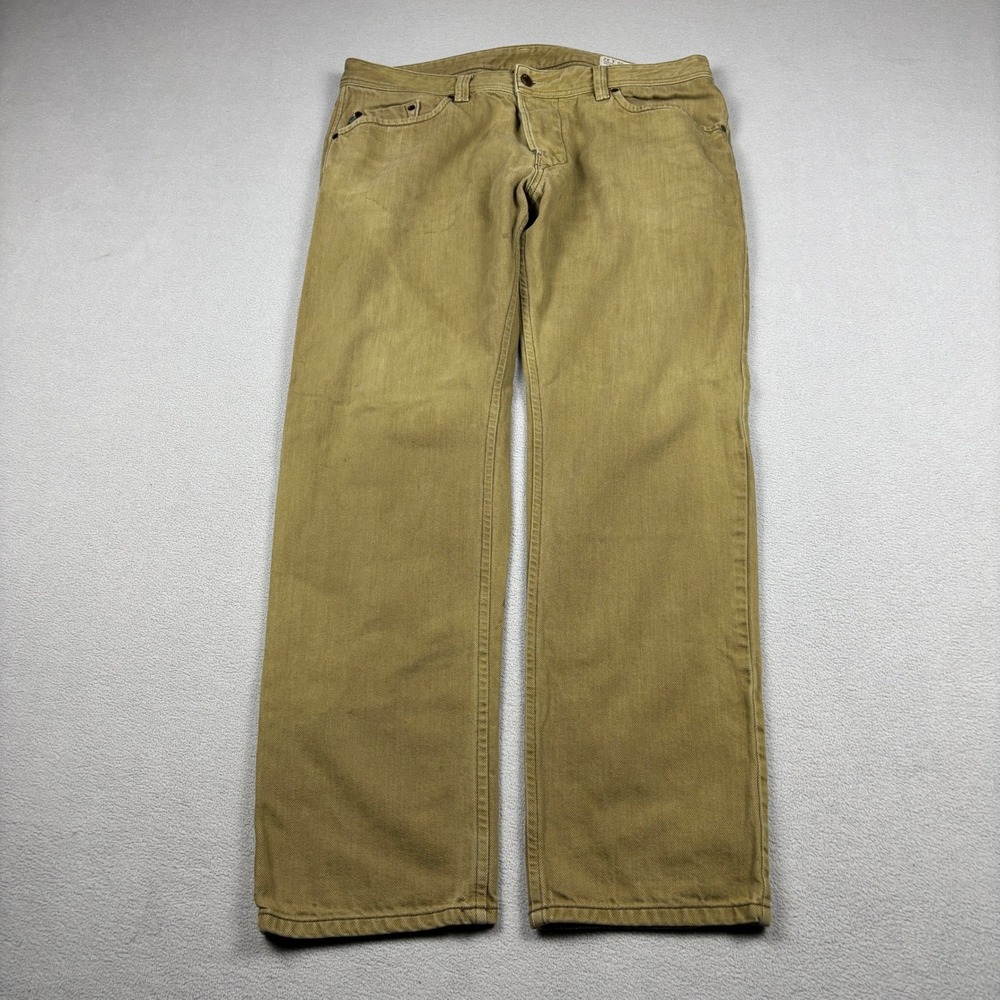 Diesel Darron Mens Regular Slim-Tapered Jeans 36x32 Tan Khaki Wash Rugged